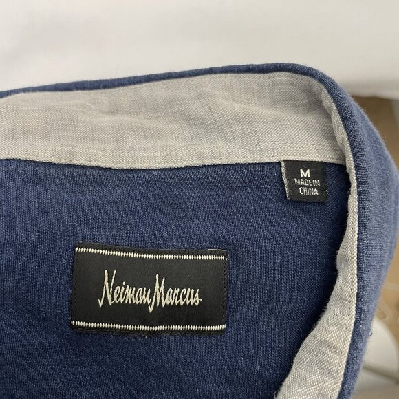 Neiman Marcus 100% Linen Button Up Short Sleeve Shirt Blue size Medium - Picture 3 of 4